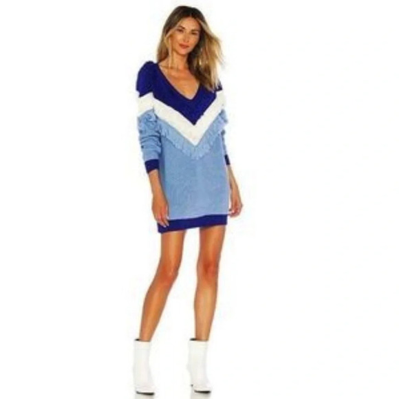 Lovers+Friends Fringe‎ Chunky Knit Oversized Colorblock Slouchy striped Sweater - Picture 1 of 10